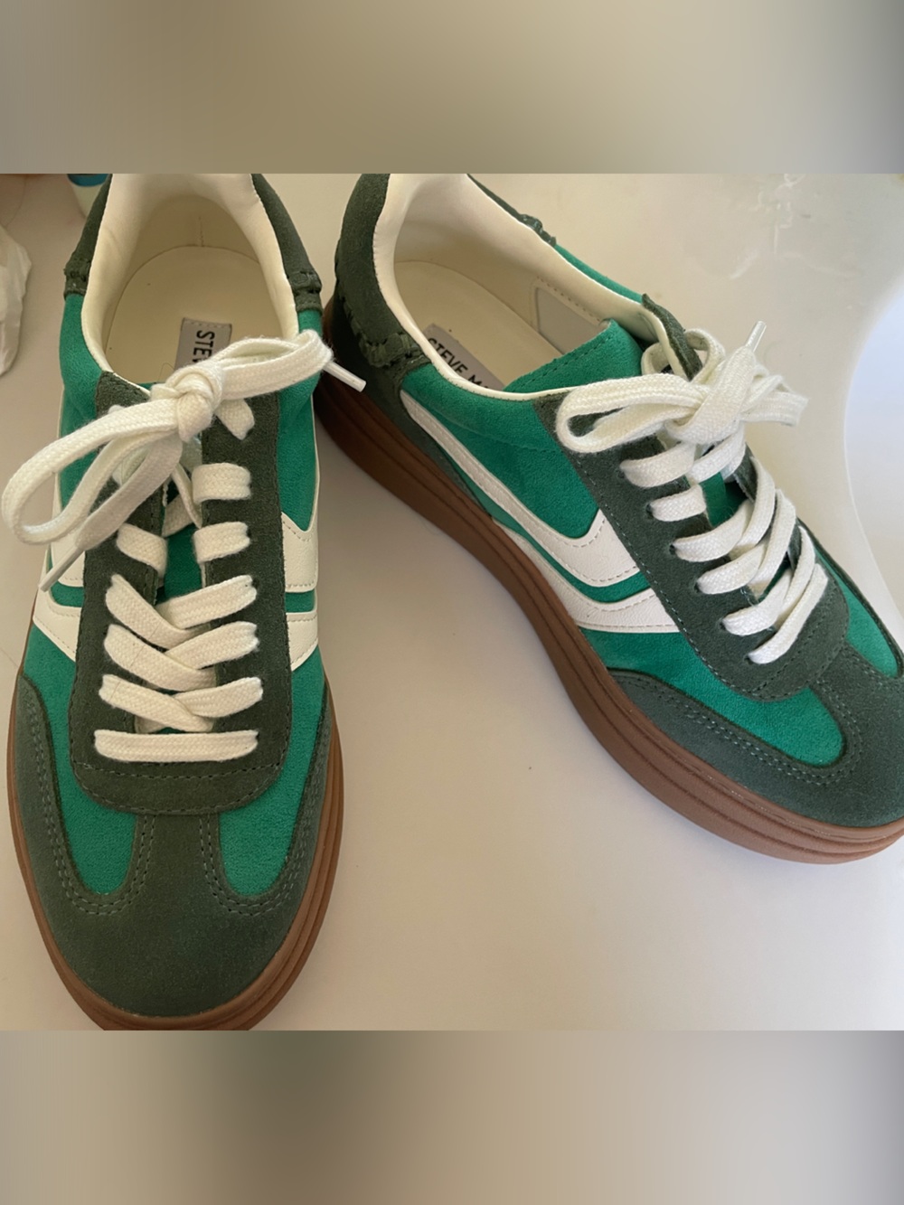 Steve Madden Green and White Platform Sneakers